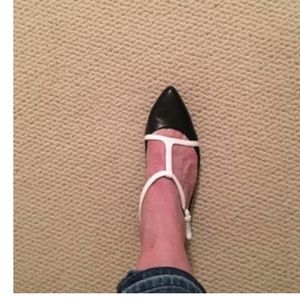 Black and white Ankle T-strap Flats